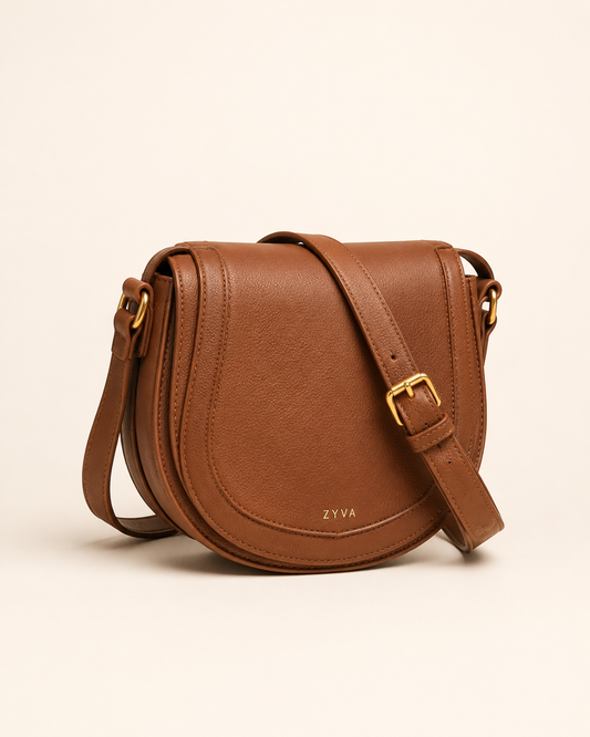 ZYVA Cognac Round Crossbody – ZYVA Produktbild