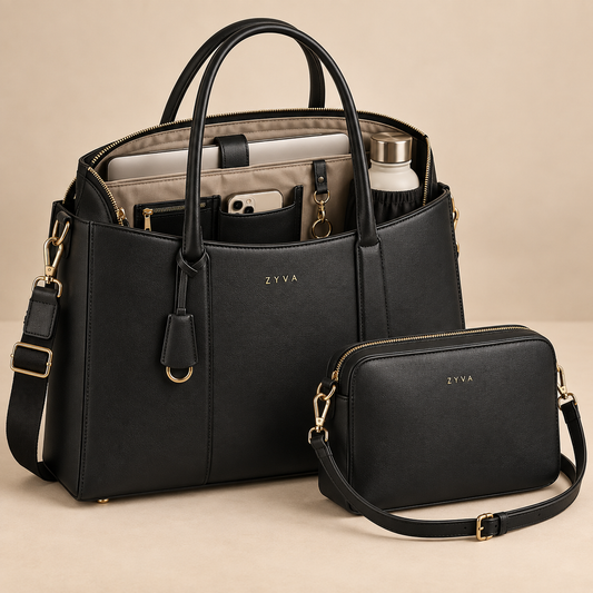 ZYVA DAY2NIGHT 2-in-1-Tasche in Schwarz mit goldfarbenen Details